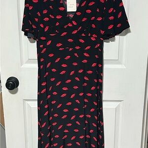 A New Day Black Midi Dress with Red Lips Pattern